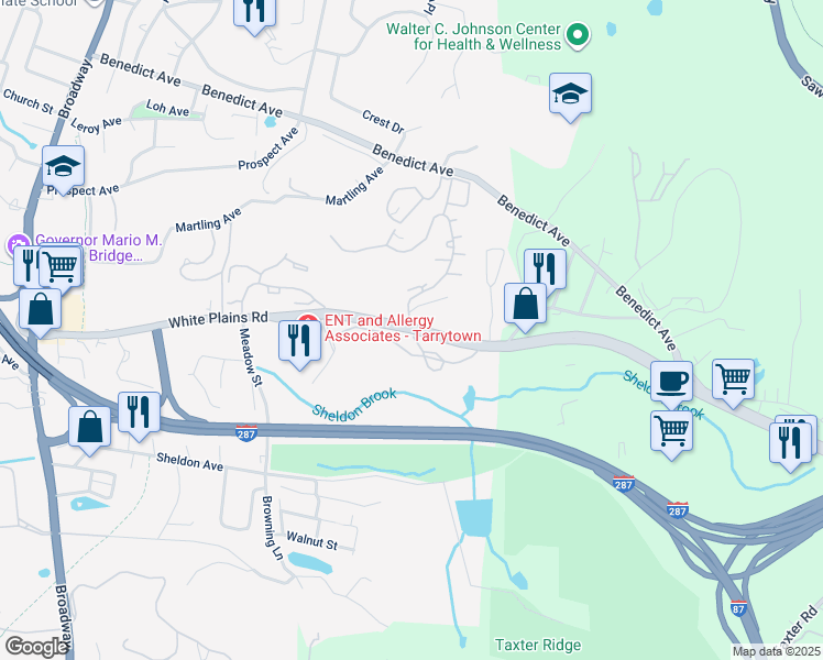 map of restaurants, bars, coffee shops, grocery stores, and more near Rte 119 & Carrollwood Dr in Tarrytown