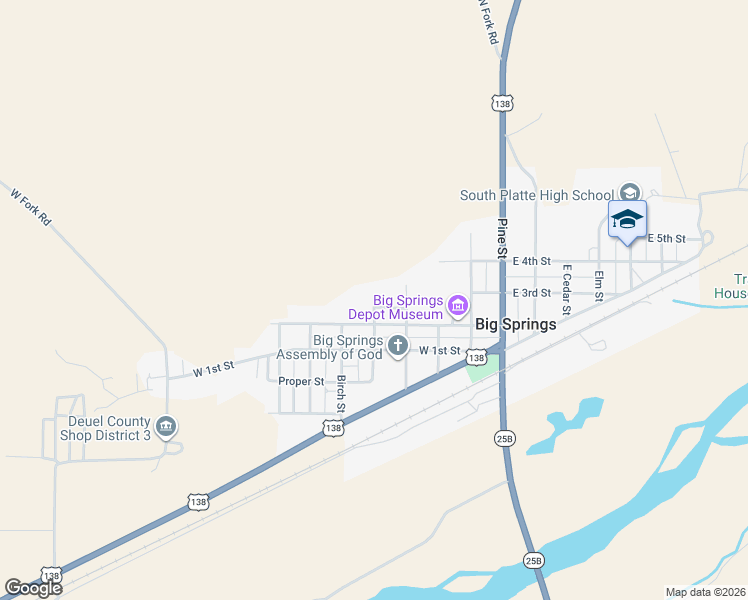 map of restaurants, bars, coffee shops, grocery stores, and more near 498 Walnut Street in Big Springs