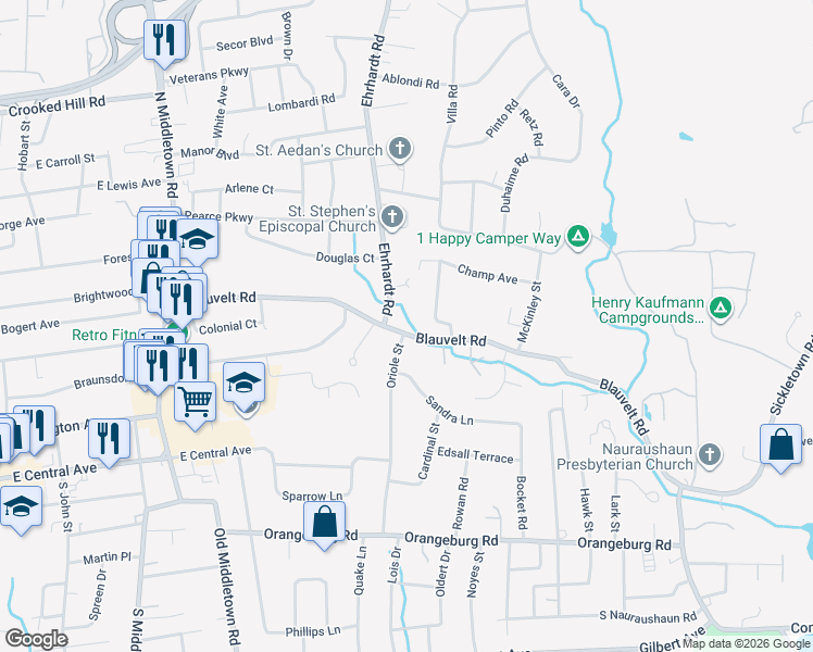 map of restaurants, bars, coffee shops, grocery stores, and more near 19 Guterl Terrace in Pearl River