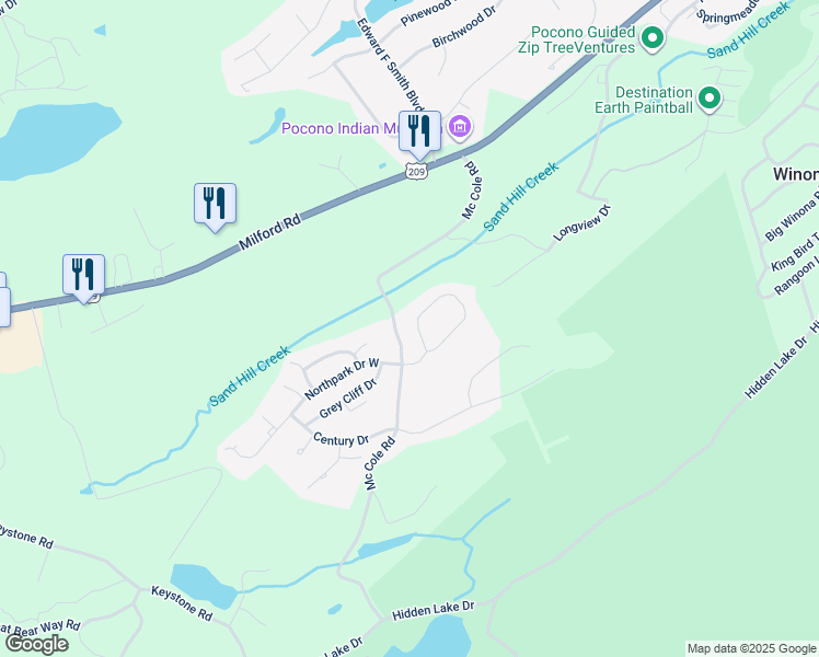 map of restaurants, bars, coffee shops, grocery stores, and more near 101 Northpark Drive West in East Stroudsburg