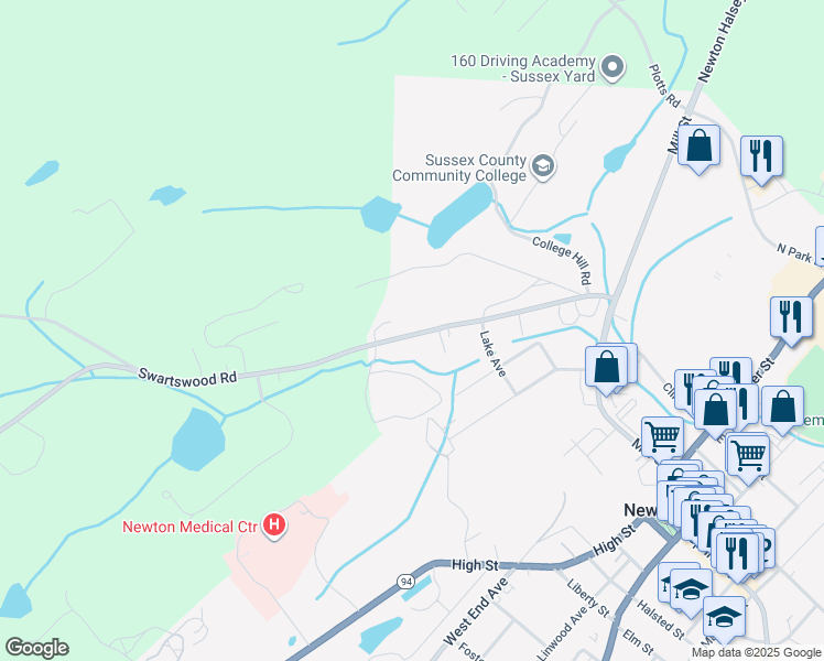 map of restaurants, bars, coffee shops, grocery stores, and more near 77 Swartswood Road in Newton