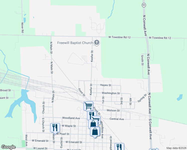 map of restaurants, bars, coffee shops, grocery stores, and more near 434 Keefer Street in Willard