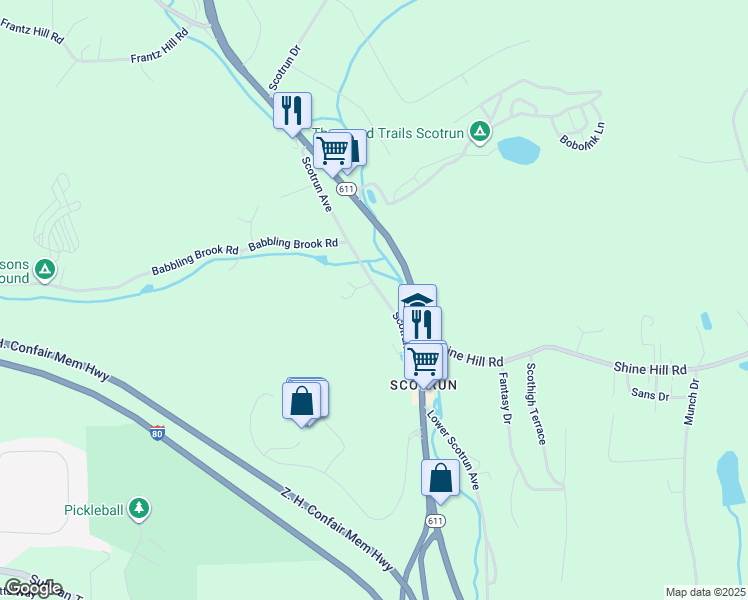 map of restaurants, bars, coffee shops, grocery stores, and more near 632 Scotrun Avenue in Monroe County