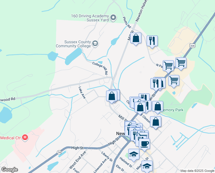 map of restaurants, bars, coffee shops, grocery stores, and more near 84 Mill Street in Newton