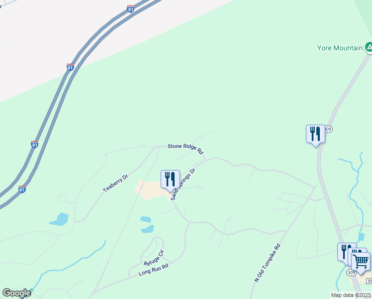map of restaurants, bars, coffee shops, grocery stores, and more near 24 Stone Ridge Road in Drums