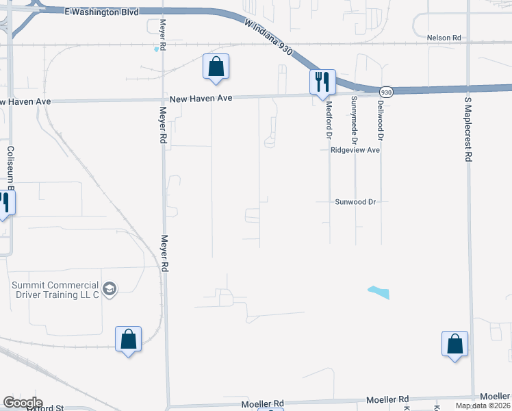 map of restaurants, bars, coffee shops, grocery stores, and more near 2510 Sheridan Road in Fort Wayne