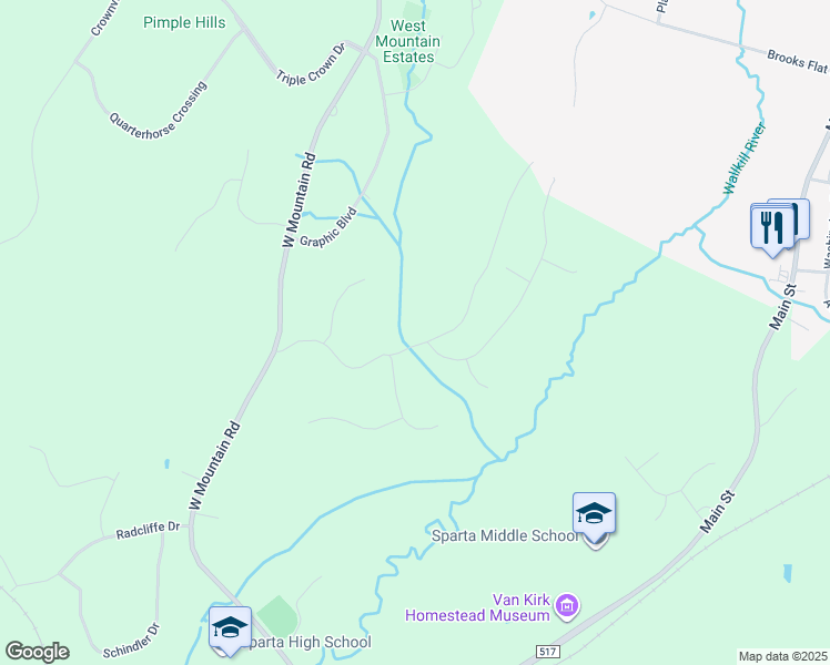 map of restaurants, bars, coffee shops, grocery stores, and more near 58 Scudders Road in Sparta Township