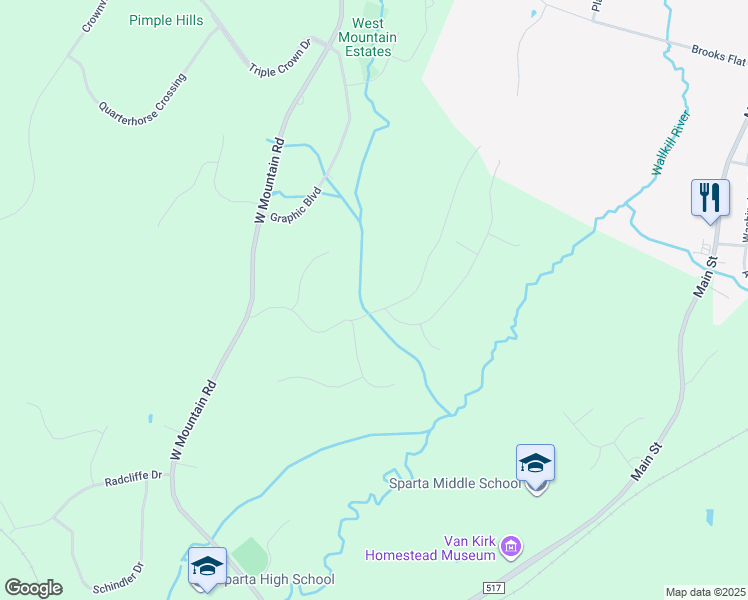 map of restaurants, bars, coffee shops, grocery stores, and more near 58 Scudders Road in Sparta