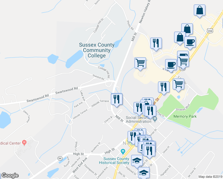 map of restaurants, bars, coffee shops, grocery stores, and more near 84 Mill Street in Newton