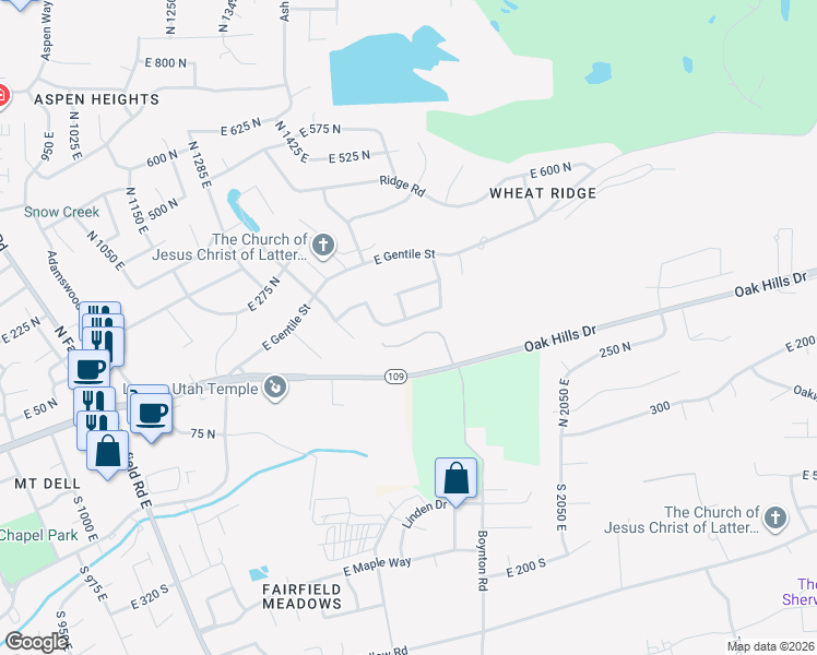 map of restaurants, bars, coffee shops, grocery stores, and more near 1708 East Ponderosa Street North in Layton