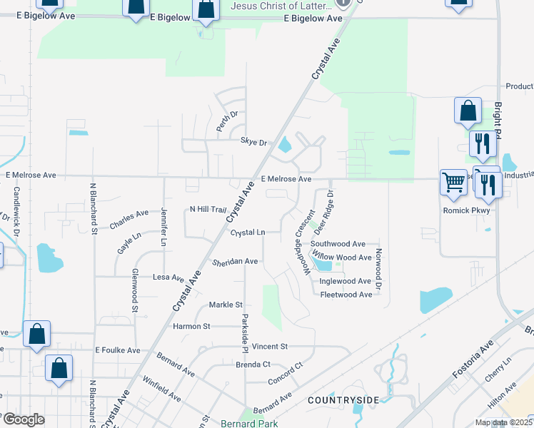 map of restaurants, bars, coffee shops, grocery stores, and more near 1920 Breckenridge Road in Findlay