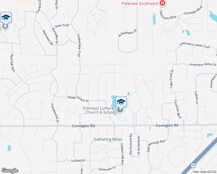 map of restaurants, bars, coffee shops, grocery stores, and more near 2227 Bluewater Trail in Fort Wayne