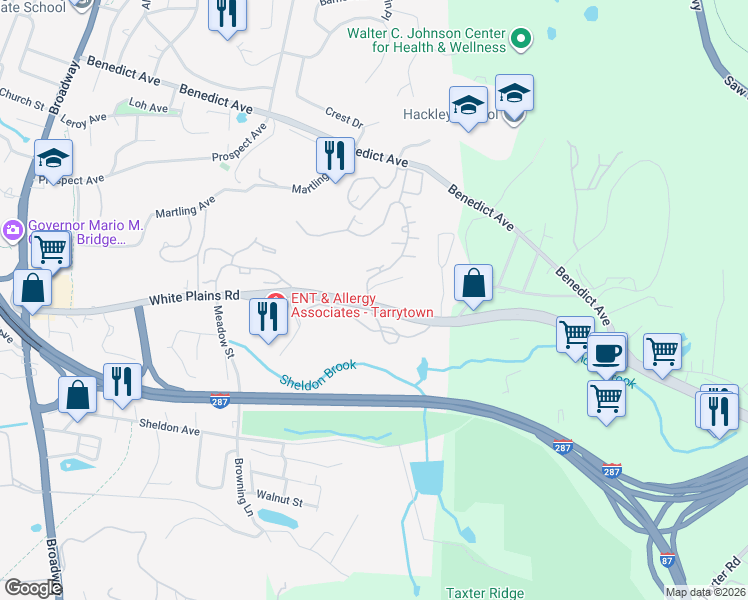 map of restaurants, bars, coffee shops, grocery stores, and more near in Tarrytown