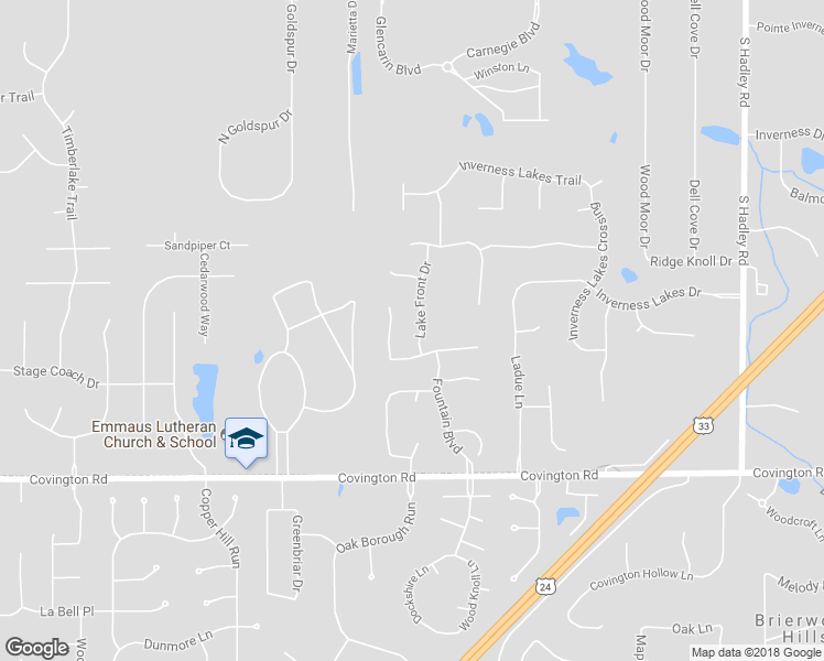 map of restaurants, bars, coffee shops, grocery stores, and more near 2104 Lake Front Drive in Fort Wayne