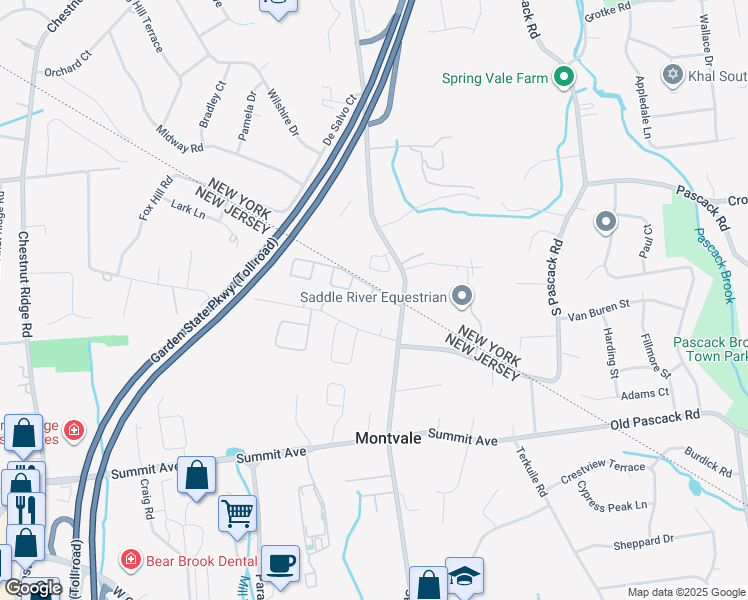 map of restaurants, bars, coffee shops, grocery stores, and more near 160 Spring Valley Road in Montvale