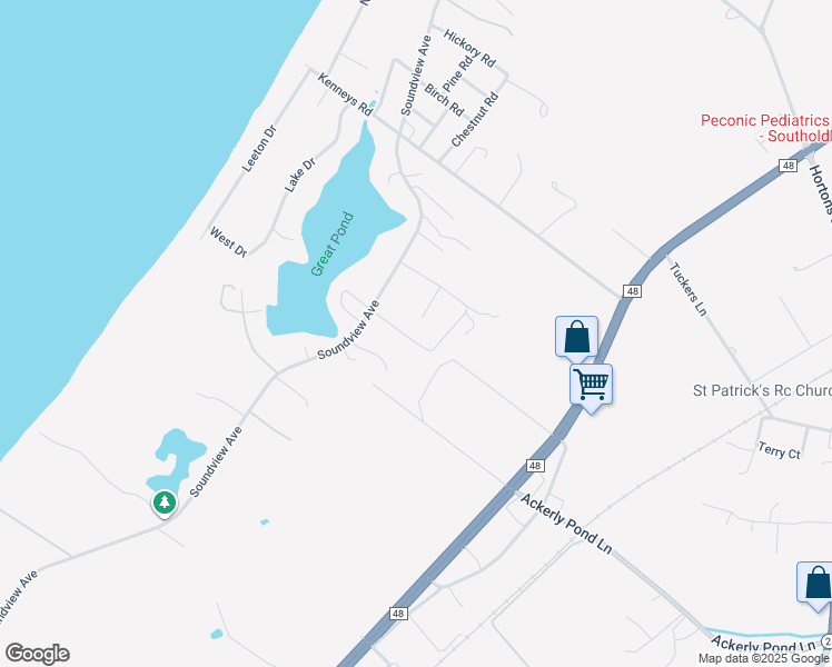 map of restaurants, bars, coffee shops, grocery stores, and more near 397 Private Road in Southold