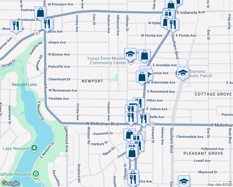map of restaurants, bars, coffee shops, grocery stores, and more near 337 West Ravenwood Avenue in Youngstown