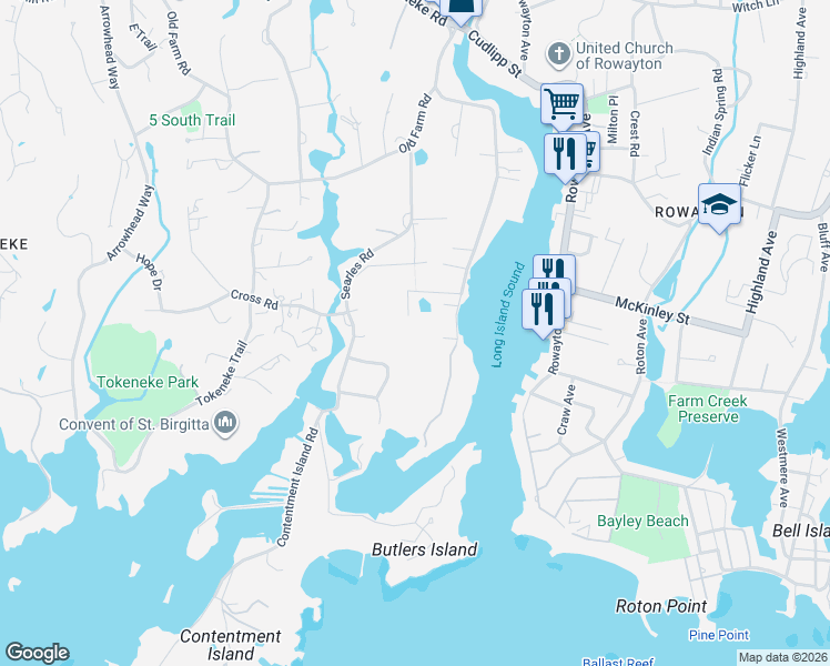 map of restaurants, bars, coffee shops, grocery stores, and more near 14 Davis Lane in Darien