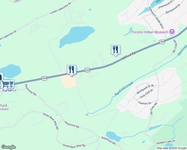map of restaurants, bars, coffee shops, grocery stores, and more near 305 Maple Lane in East Stroudsburg