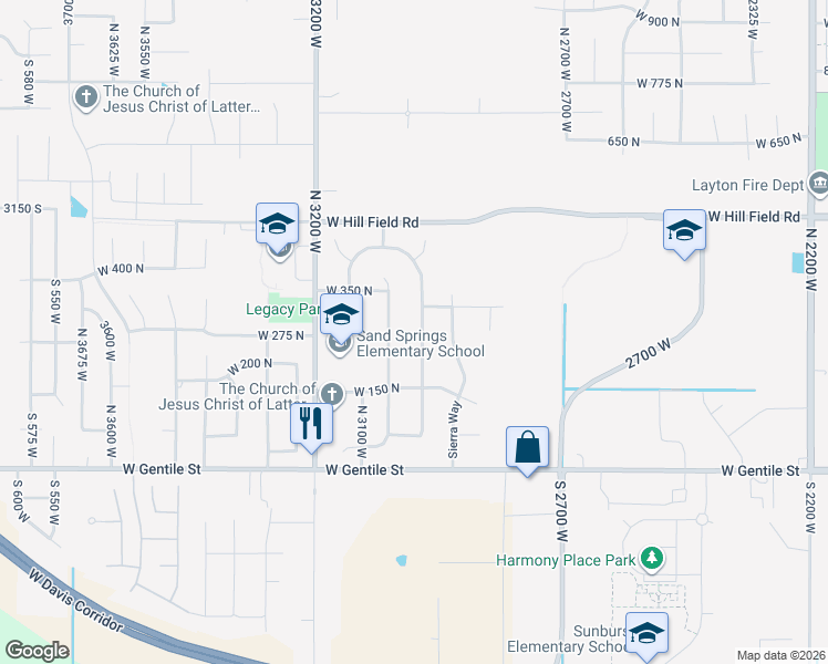 map of restaurants, bars, coffee shops, grocery stores, and more near 273 North 2975 West in Layton