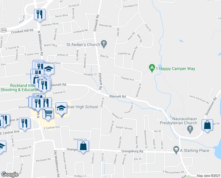 map of restaurants, bars, coffee shops, grocery stores, and more near 19 Guterl Terrace in Pearl River