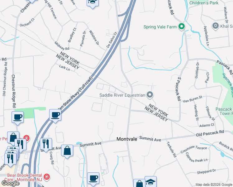 map of restaurants, bars, coffee shops, grocery stores, and more near 160 Spring Valley Road in Montvale