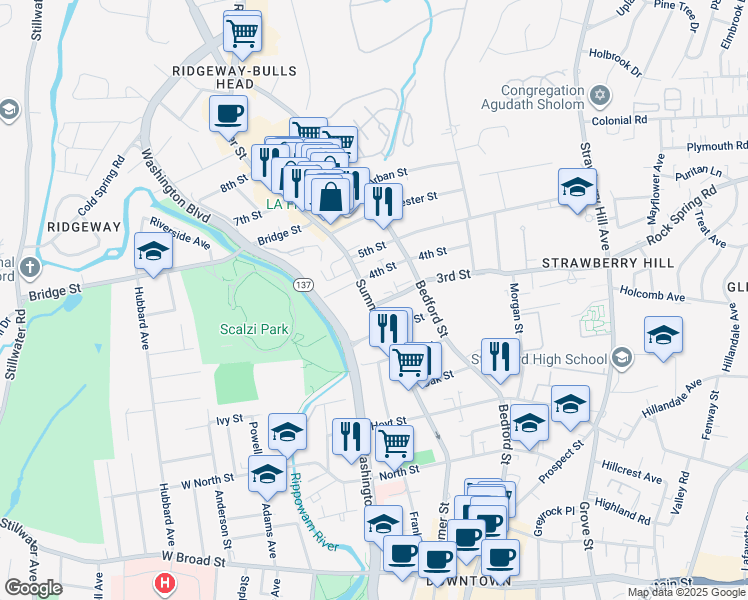 map of restaurants, bars, coffee shops, grocery stores, and more near in Stamford
