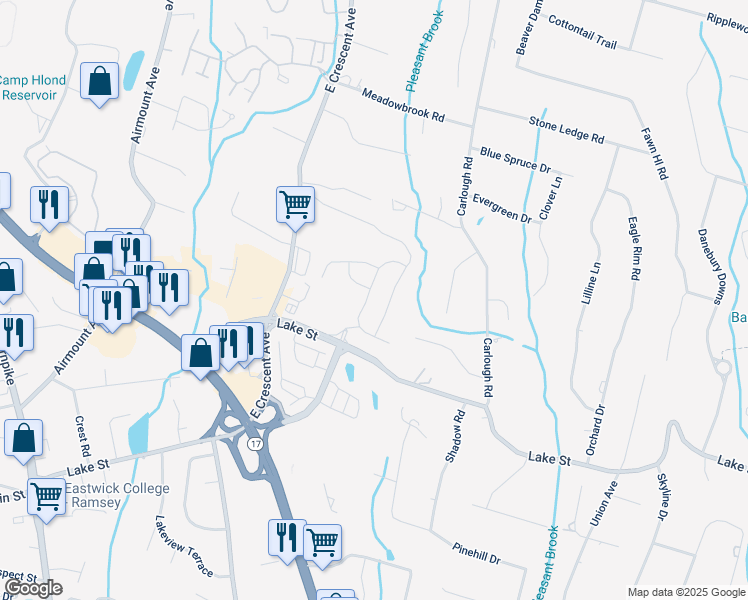map of restaurants, bars, coffee shops, grocery stores, and more near 17 Goldfinch Drive in Upper Saddle River