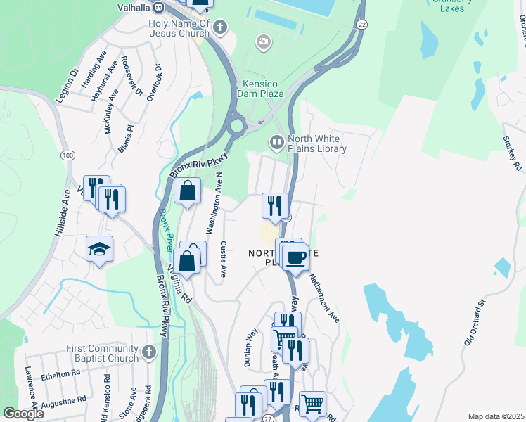 map of restaurants, bars, coffee shops, grocery stores, and more near 5 Emmalon Avenue in White Plains