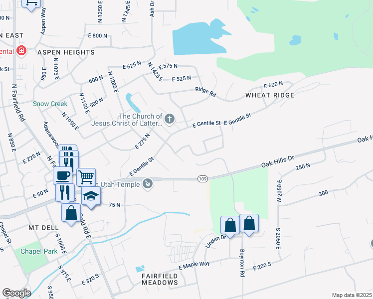 map of restaurants, bars, coffee shops, grocery stores, and more near 1586 East 275 North in Layton