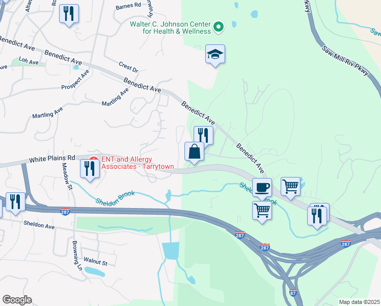 map of restaurants, bars, coffee shops, grocery stores, and more near 416 Benedict Avenue in Tarrytown
