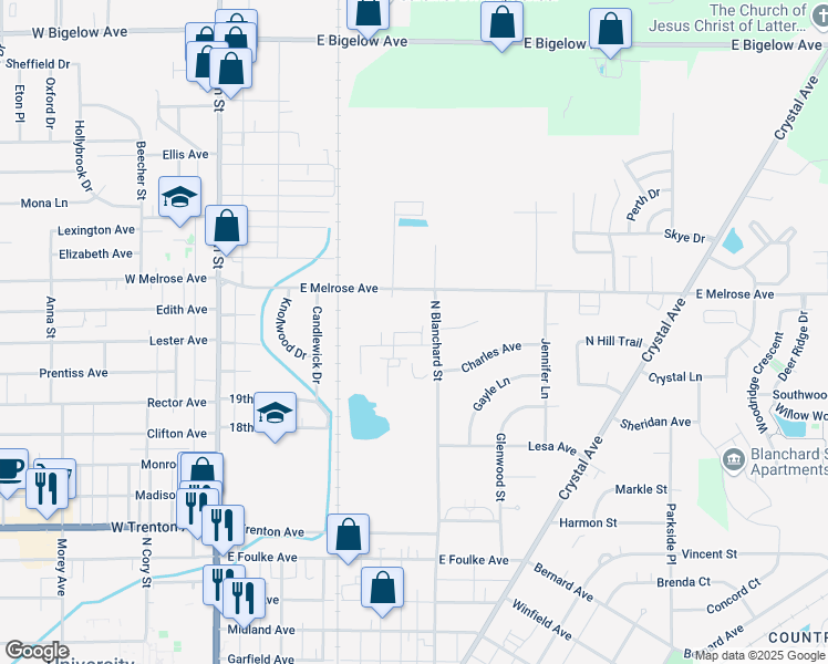 map of restaurants, bars, coffee shops, grocery stores, and more near 450 Sterling Hill Drive in Findlay