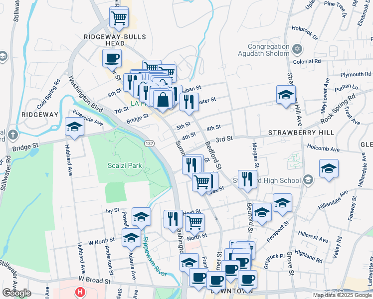 map of restaurants, bars, coffee shops, grocery stores, and more near in Stamford