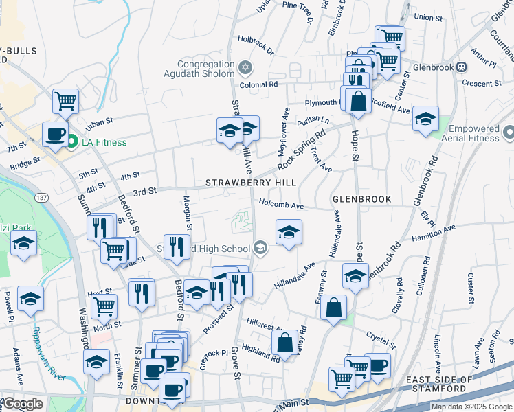 map of restaurants, bars, coffee shops, grocery stores, and more near in Stamford