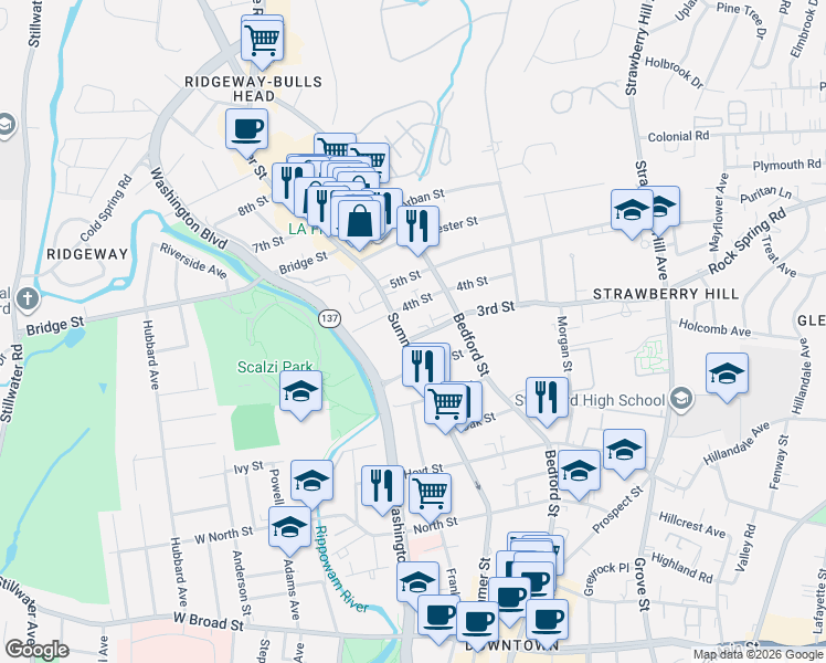 map of restaurants, bars, coffee shops, grocery stores, and more near in Stamford