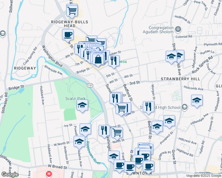 map of restaurants, bars, coffee shops, grocery stores, and more near in Stamford