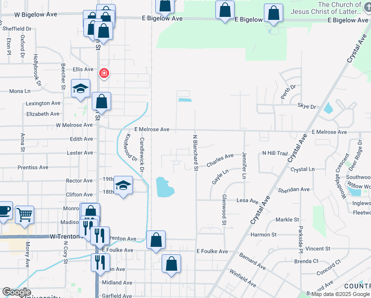 map of restaurants, bars, coffee shops, grocery stores, and more near 401 Sterling Hill Drive in Findlay