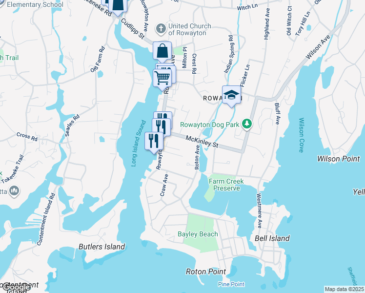 map of restaurants, bars, coffee shops, grocery stores, and more near 11 Pond Street in Norwalk