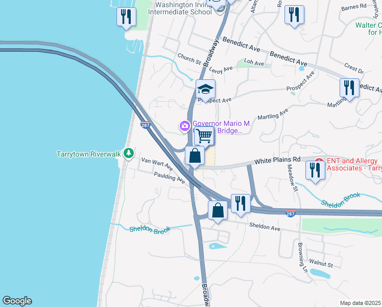 map of restaurants, bars, coffee shops, grocery stores, and more near 333 South Broadway in Tarrytown