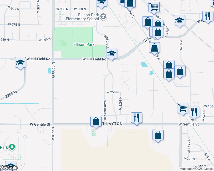 map of restaurants, bars, coffee shops, grocery stores, and more near 306 Swift Creek Drive in Layton