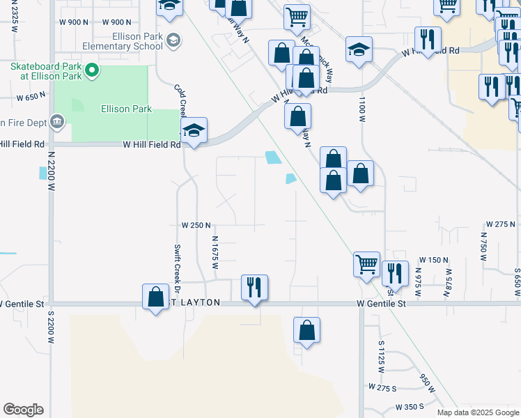 map of restaurants, bars, coffee shops, grocery stores, and more near 298 Amber Lane in Layton