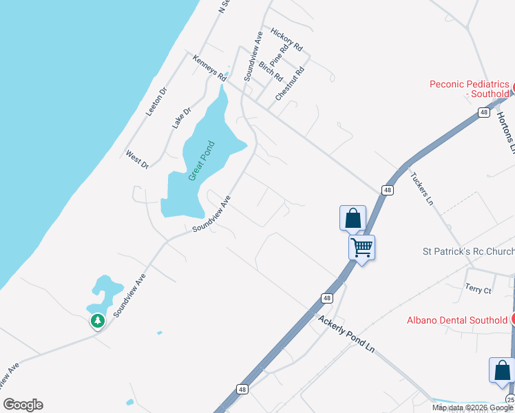 map of restaurants, bars, coffee shops, grocery stores, and more near 397 Private Road in Southold