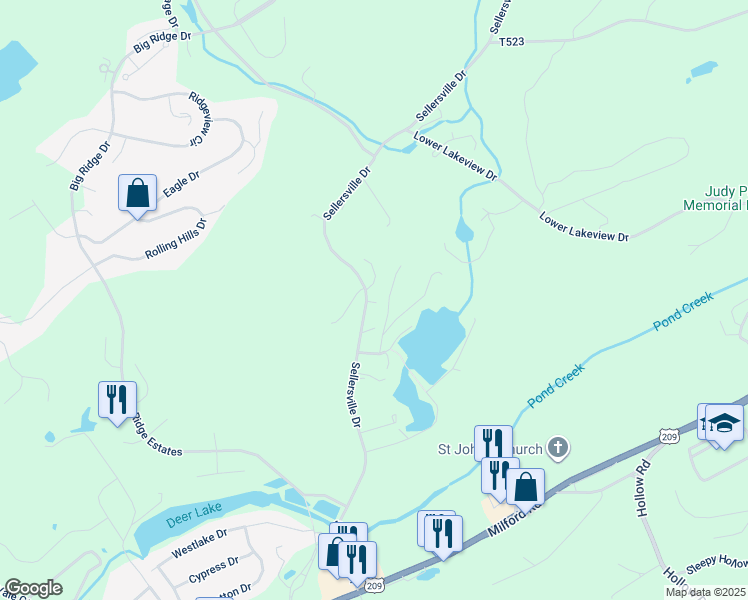 map of restaurants, bars, coffee shops, grocery stores, and more near 76 Sellersville Drive in East Stroudsburg