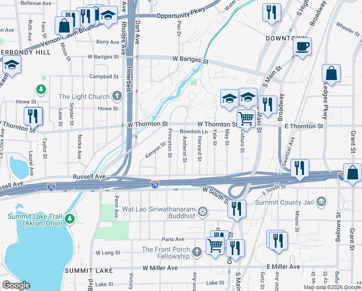 map of restaurants, bars, coffee shops, grocery stores, and more near 827 Princeton Street in Akron