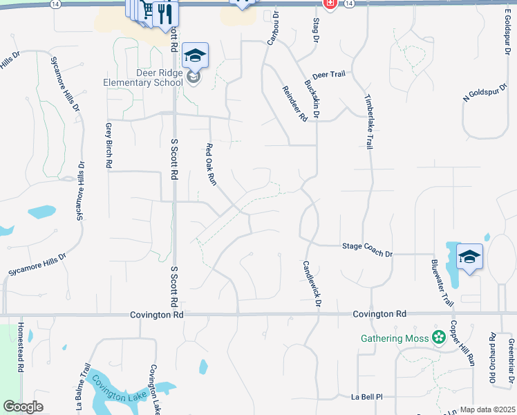 map of restaurants, bars, coffee shops, grocery stores, and more near 9722 Knoll Creek Cove in Fort Wayne