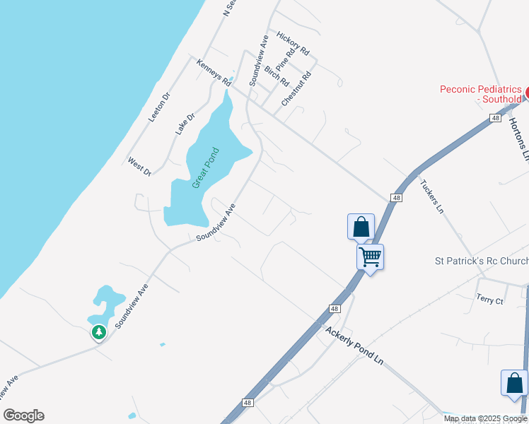map of restaurants, bars, coffee shops, grocery stores, and more near 397 Private Road in Southold