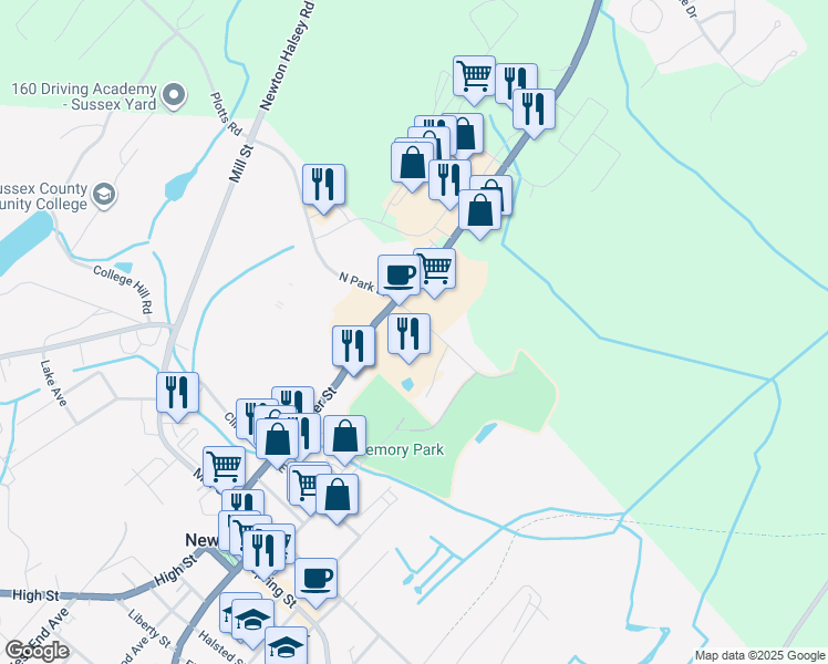 map of restaurants, bars, coffee shops, grocery stores, and more near in Newton