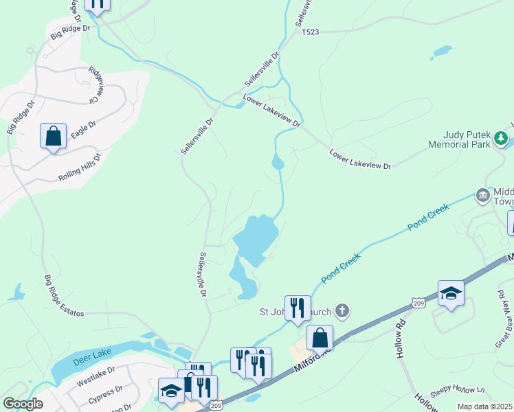 map of restaurants, bars, coffee shops, grocery stores, and more near 35 Meadowlake Drive in East Stroudsburg