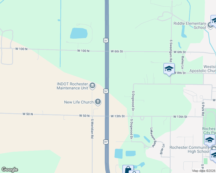 map of restaurants, bars, coffee shops, grocery stores, and more near U.S. 31 in Rochester