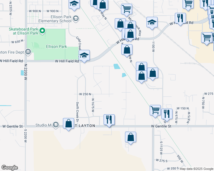 map of restaurants, bars, coffee shops, grocery stores, and more near 315 Amber Lane in Layton